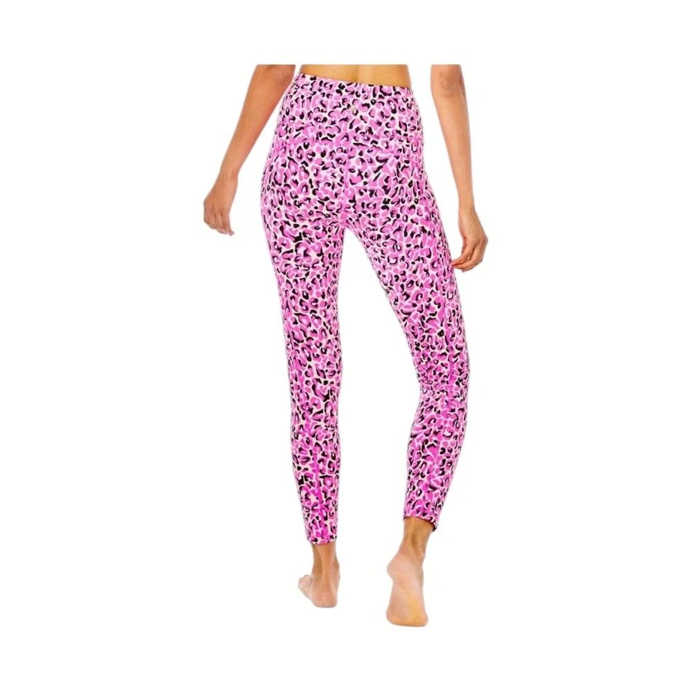 Lilly Pulitzer Weekender Leggings Pink Topaz Leopard‎ High Rise Pocket Active M